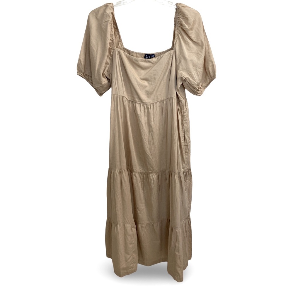 GAP Puff Tiered Midi Dress in Sand Khaki Tan Size XL Tall NWT - Picture 4 of 11